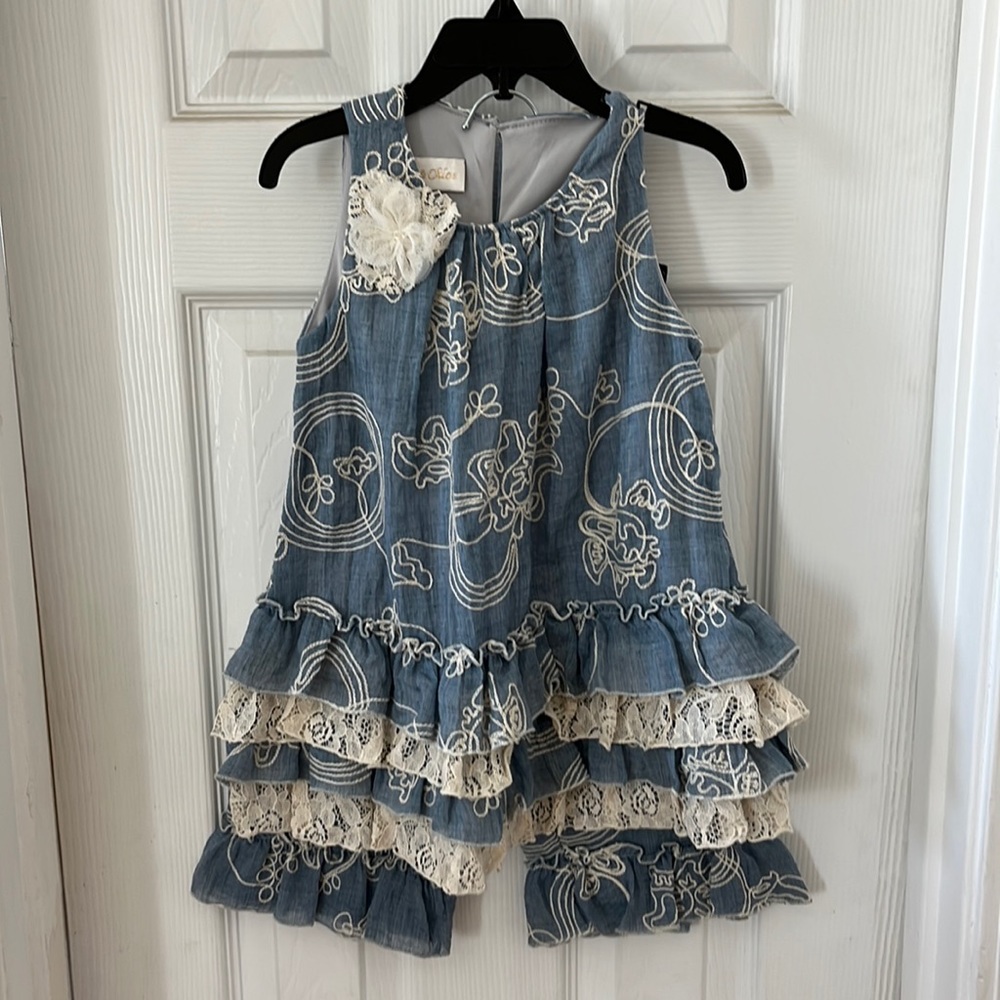 Stunning Boutique Chambray & Lace Set for Girls